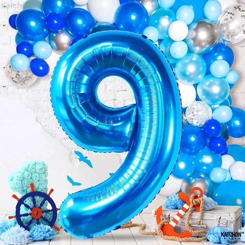 Vista 8 de KatchOn, Globo azul del número 9 de 50 pulgadas Globos azules del número 9 para cumpleaños Globos de 9º cumpleaños para decoraciones