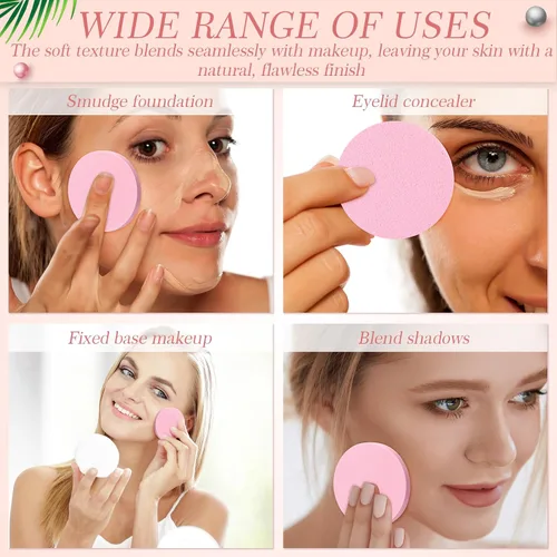 Vista 4 de Dandat 20 esponjas redondas de maquillaje con recipiente acrílico, esponja cosmética compacta, almohadilla de espuma redonda, maquillaje facial