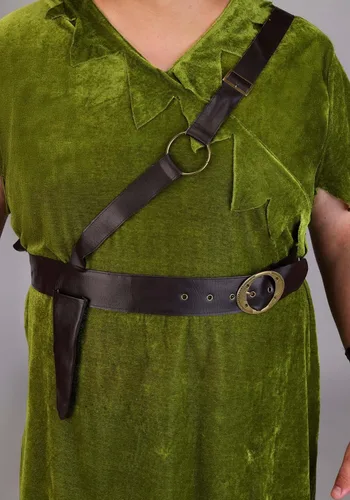 Vista 4 de Disfraz de Peter Pan para adultos de talla grande con sombrero, camisa, medias, cinturónarnés y puños de muñeca