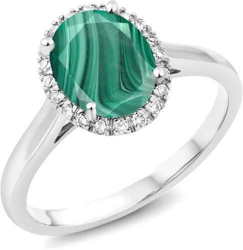 Vista 65 de Gem Stone King Anillo de compromiso ovalado de oro blanco de 10 quilates con piedra natal y halo de diamantes Ovalado de 0.354 x 0.276 in Anillo
