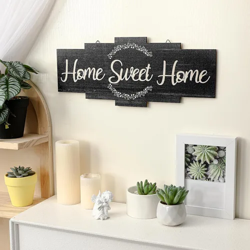 Vista 3 de Jetec Letrero de madera "Home Sweet Home", decoración rústica de pared para habitación, placa de madera estilo granja para colgar en la pared