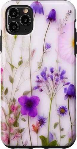 Vista 11 de iPhone 14 Mezcla de flores silvestres ramo floral patrón púrpura caso