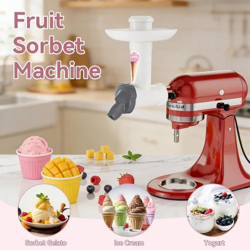 Vista 4 de Accesorio para máquina de helados para batidora de pie KitchenAid, máquina de postres suaves con frutas congeladas sin lácteos, máquina de yogur