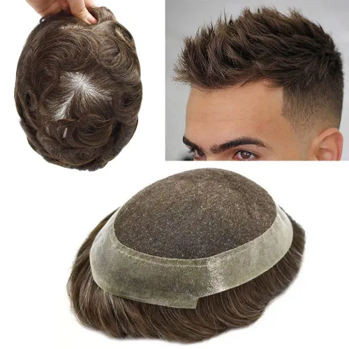 Vista 60 de Toupee For Men Real Human Hair Mens Toupee Hair Replacement System Swiss Lace Toupee For Men Natural Human Hair Piece Mens Toupee6*8"-90% density#2