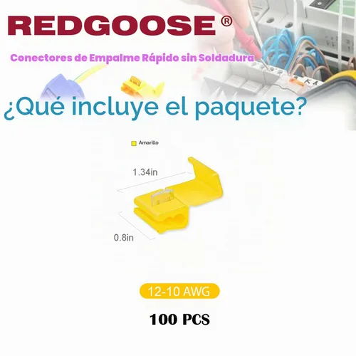 Vista 2 de 100 unidades de conectores de cable de empalme rápido sin soldadura, conector de cable eléctrico de cierre de clic calibre 12-10 (amarillo)
