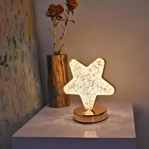 Vista 2 de Lámpara de mesa decorativa con forma de estrella creativa luz nocturna de cristal USB alimentada por USB Lámpara de noche de acrílico