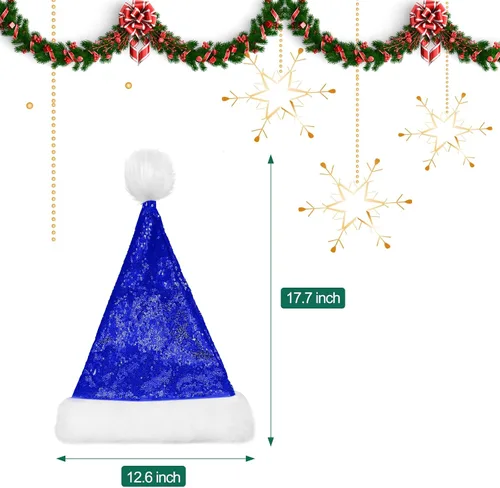 Vista 2 de SATINIOR 2 piezas de sombrero de Papá Noel de lentejuelas para adultos, unisex, gorro de Navidad con forro y ala de felpa para mujeres y hombres