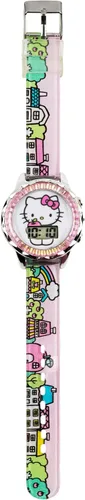 Vista 5 de Accutime Hello Kitty Reloj digital de cuarzo para niños, color rosa, con correa de banda estampada (modelo HK4203AZ), Rosado, Reloj de pulsera