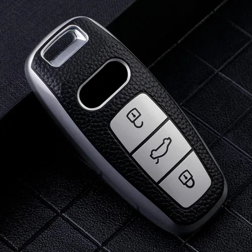 Vista 5 de Funda de cuero TPU para llave remota de coche, compatible con Audi A3 A6 A7 A8 A6L A8L E-tron Q5 Q7 Q8 C8 D5 Protector Holder Accesorios