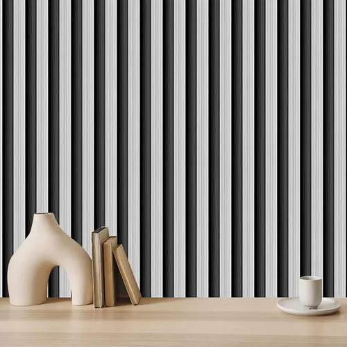 Vista 7 de Papel tapiz de listones de madera natural, decoración de pared de Madera natural alterna amarillo y blanco