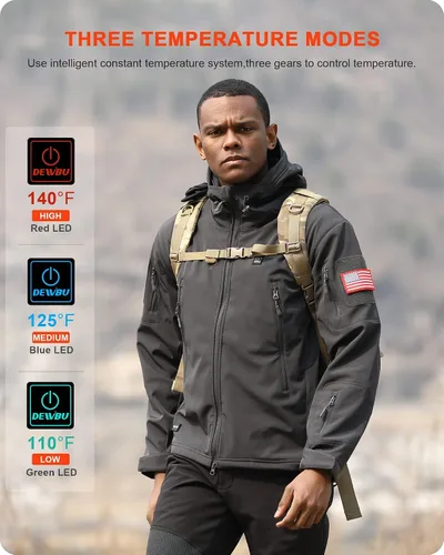 Vista 4 de DEWBU - Chaqueta térmica con batería de 12 V para invierno y exterior, con capa de calor eléctrica