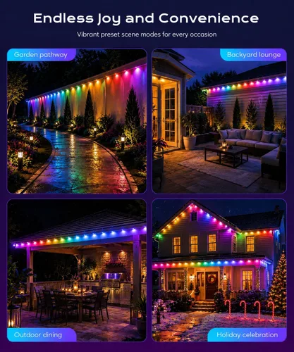Vista 7 de Luces Permanentes para Exterior, 15 metros RGB + IC Luces LED Inteligentes para Aleros con Aplicación y Control Remoto, IP67 Impermeables, para 50ft