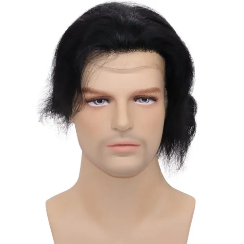 Vista 3 de Peluca de cabello humano europeo de repuesto para hombre, encaje suizo frontal, 0.003 in, piel fina, poliuretano, con bucle, 10 x 8 pulgadas