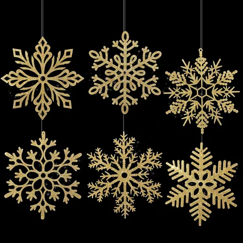 Vista 16 de Sratte 24 adornos de copo de nieve grandes de 16 pulgadas, copos de nieve colgantes decorativos con purpurina gigante, 6 diseños de adornos