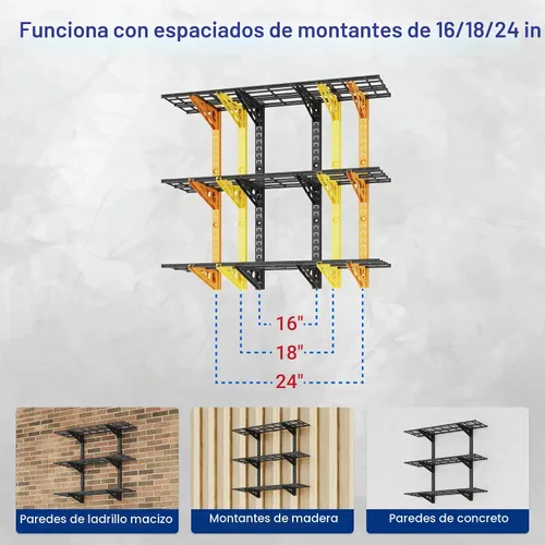 Vista 4 de FLEXIMOUNTS - Estantes de pared 12x36inch per Shelf Garage Floating Shelves, Heavy Duty Wall Mounted Shelve, 600lbs Weight Capacity, Black