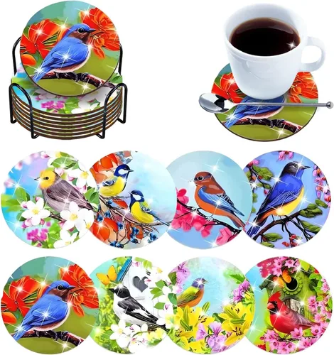 Vista 13 de 6 piezas de posavasos de pintura de diamante Posavasos de arte de diamante Pintura de arte de diamante de trasero de animal Regalo de arte