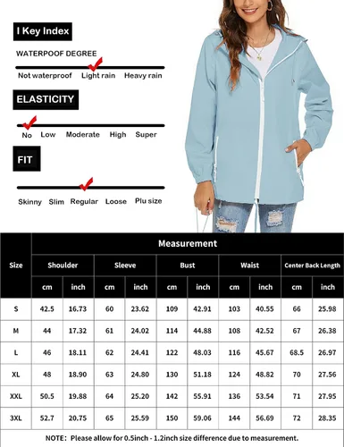 Vista 6 de Avoogue Chaqueta impermeable para mujer, ligera, transpirable, con capucha, rompevientos activos con bolsillo