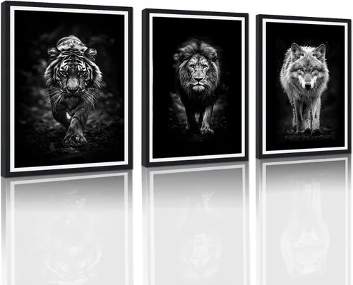 Vista 68 de 3 piezas modernas de lienzo de león de animales salvajes, pinturas de retratos de familia de leones, decoración de pared, obras de arte de sala