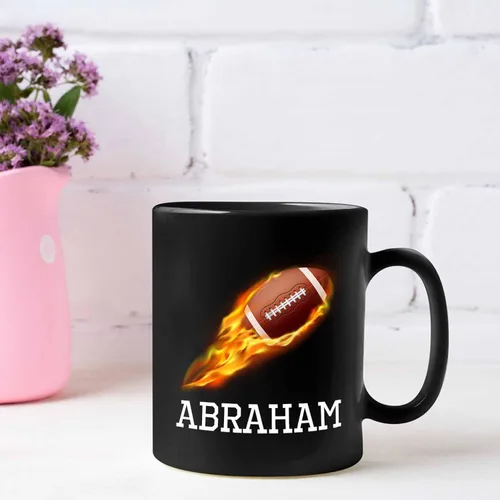 Vista 3 de Taza de café de fútbol personalizada con nombre, regalos para hombres, mujeres, amantes del fútbol, taza de cerámica negra personalizada de 11 onzas