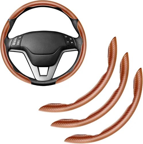Vista 8 de Amiss 3 piezas de cubierta de volante de fibra de carbono antideslizante, diseño de mariposa impermeable y segmentado, protector de rueda