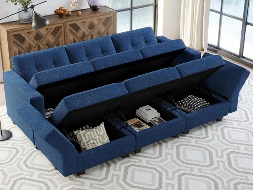 Vista 3 de Belffin Sofá Seccional Modular con Almacenamiento Sofá Cama Seccional Modular para Sala de Estar Azul