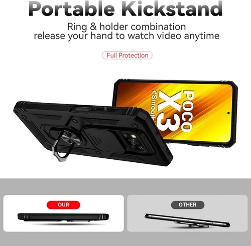 Vista 2 de Asuwish Funda de teléfono para Xiaomi Poco X3 Pro/PocoX3 NFC/Poco X3 con cubierta de cámara Protector de pantalla de vidrio templado, soporte