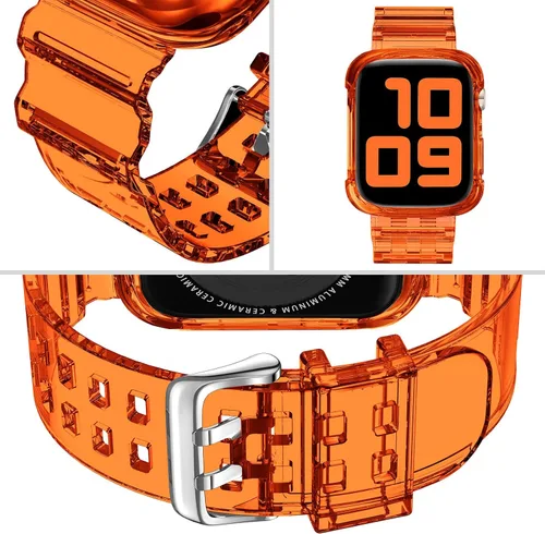 Vista 345 de DABAOZA - Correa transparente compatible con Apple Watch con estuche protector, correa deportiva de TPU con brillo para mujeres y hombres