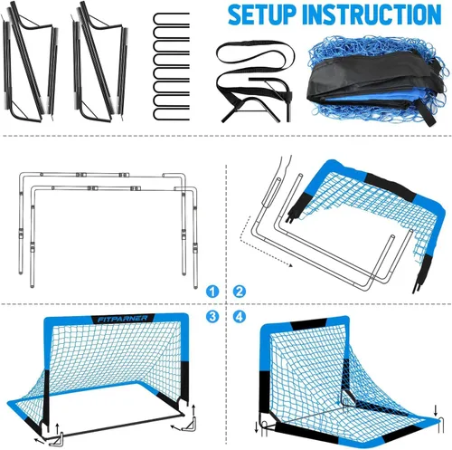 Vista 9 de Arcos de Fútbol para Niños para Patio Trasero - Juego de 2 Arcos de Fútbol Plegables Emergentes con Bola, Conos, Kit Completo de Equipo