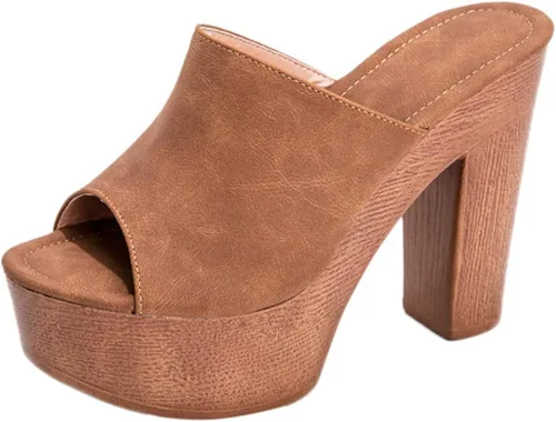 Vista 2 de Aniywn Sandalias de cuña para mujer, zapatos de verano con suela gruesa, tacón alto, zapatos de meter para mujer, zapatos de boca de pez