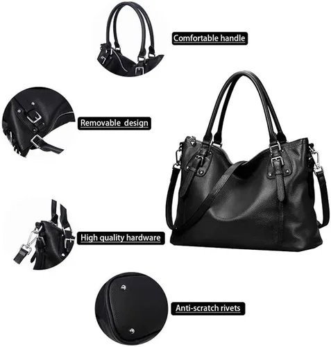 Vista 5 de Heshe - Bolso de mano para mujer, de piel con asa superior, bolso cruzado.