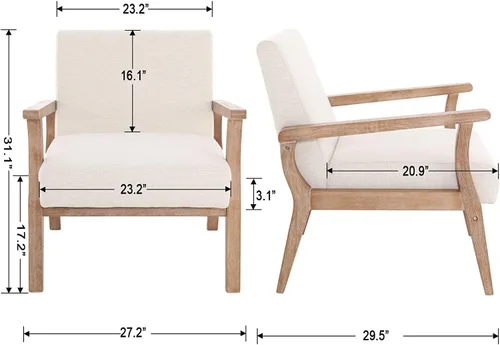 Vista 2 de Juego de 2 sillas decorativas modernas de mediados de siglo, sillón Sábanas beige