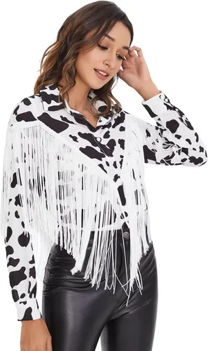 Vista 4 de Verdusa - Blusa de manga larga con ribete de flecos abotonada para mujer