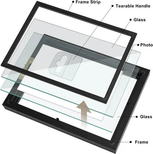 Vista 3 de LBECUA Juego de 6 marcos flotantes de 5 x 7 pulgadas con doble cristal para fotos de 4 x 6 pulgadas o pantalla completa de 5 x 7 pulgadas, Negro