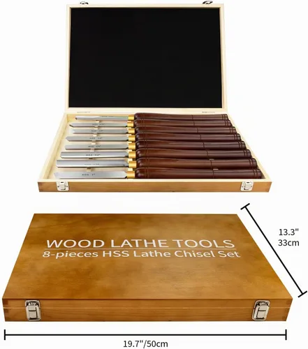 Vista 6 de Juego de cinceles para torno de madera, 8 piezas, herramientas de torneado de madera M2 HSS Wood Lathe Tools Kit with 11.6" Ergonomic Handles &