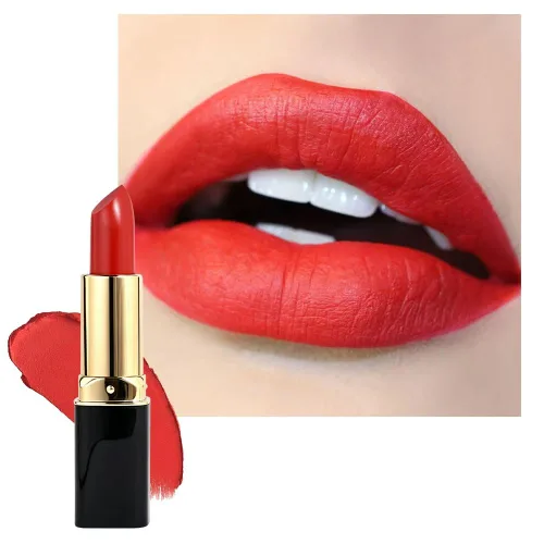 Vista 7 de evpct Lápiz labial mate aterciopelado rojo rubí para mujeres mayores, de larga duración, cremoso y sedoso, de larga duración, impermeable, a prueba