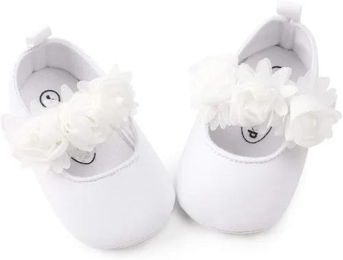 Vista 4 de ENERCAKE Zapatos de bebé para niña, suela suave, floral, recién nacido, Mary Jane, zapatos planos para bautizo, zapatos