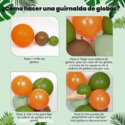 Vista 3 de Kit de guirnalda de globos de dinosaurio de 141 piezas, globos latxe marrones, naranjas, verde salvia para decoración de fiesta temática de jungla