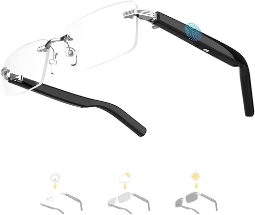 Vista 7 de Lentes inteligentes sin montura con altavoz Bluetooth, control remoto para tomar fotos, protección interior y control de voz (lentes antiluz azul)