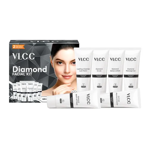 Vista 3 de VLCC Kit facial de diamante – Un solo uso Facial como salón en casa en solo 6 pasos Incluye limpiador, exfoliante, crema, paquete facial y geles