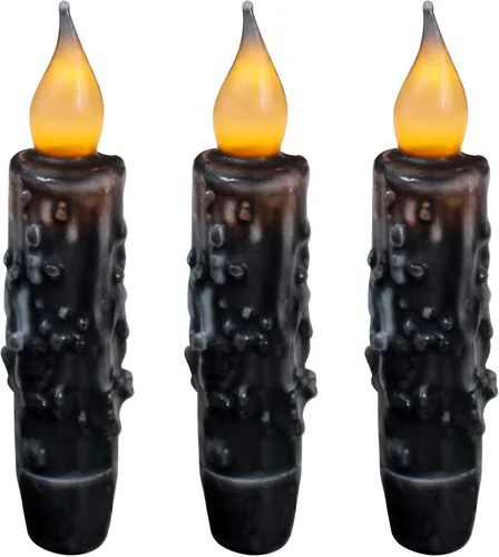 Vista 14 de CVHOMEDECO. Velas de cera real sumergidas a mano con temporizador LED con pilas, velas cónicas sin llama primitivas del país, 4-3/4 pulgadas, negro