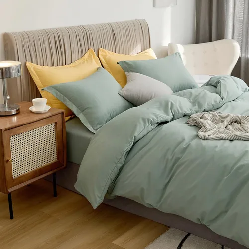 Vista 9 de VClife Juego de ropa de cama verde salvia, tamaño queen, microfibra lavada, funda de edredón verde con cierre de cremallera (sin edredón), ultra