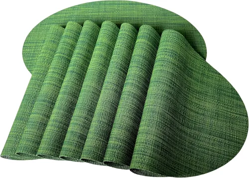 Vista 23 de Juego de 4 manteles individuales de vinilo tejido ovalado de bambú de imitación rojo A, resistentes al calor, lavables para mesa de cocina