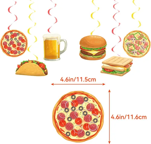 Vista 5 de Decoraciones de fiesta de comida rápida, papas fritas, pizza, hamburguesa, pollo frito, hot dog, suministros de fiesta, incluye pancarta