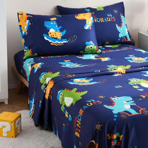 Vista 13 de JSD - Juego de sábanas de 3 piezas para niños, tamaño individual Soft Printed Microfiber Sheet and Pillowcase Set, OEKO-TEX Certified, 16 inch Deep