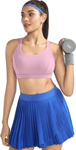 Vista 2 de RUNNING GIRL Brasier deportivo para mujer de alto soporte, espalda cruzada acolchada, brasier deportivo con tirantes delgados, brasier de yoga
