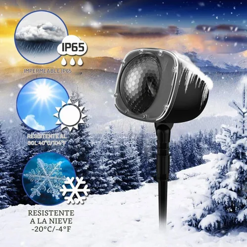 Vista 4 de Proyector de luces de nieve de Halloween, proyector de luz LED impermeable de nevadas, proyector de iluminación de nieve para interiores
