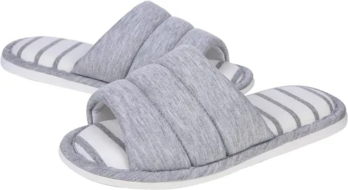 Vista 2 de shevalues - Pantuflas suaves de interior para mujer, con puntera abierta, de algodón, espuma viscoelástica, fácil de poner, zapatos para casa