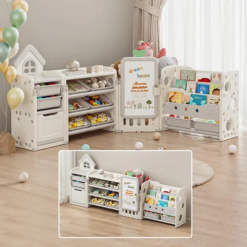 Vista 9 de DEYGIA Organizador plegable de almacenamiento de juguetes para niños con 10 contenedores extraíbles y estantería de 3 niveles, organizador