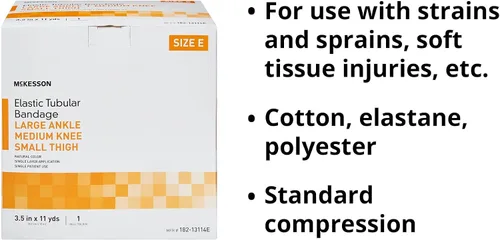 Vista 3 de McKesson Vendaje de soporte tubular elástico, tobillo grande/rodilla media/muslo pequeño, tamaño E, 3 1/2 pulgadas por 11 yardas, 1 unidad, 1 paquete