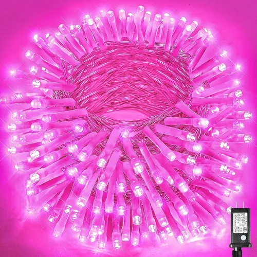 Vista 38 de Guirnalda de luces navideñas con 100 LEDs, tira de 33 pies, 8 modos, conectable, impermeable, parpadeante, con temporizador y memoria, para Azul